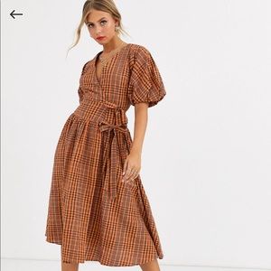 Asos Midi Wrap Dress with Puff Sleeve